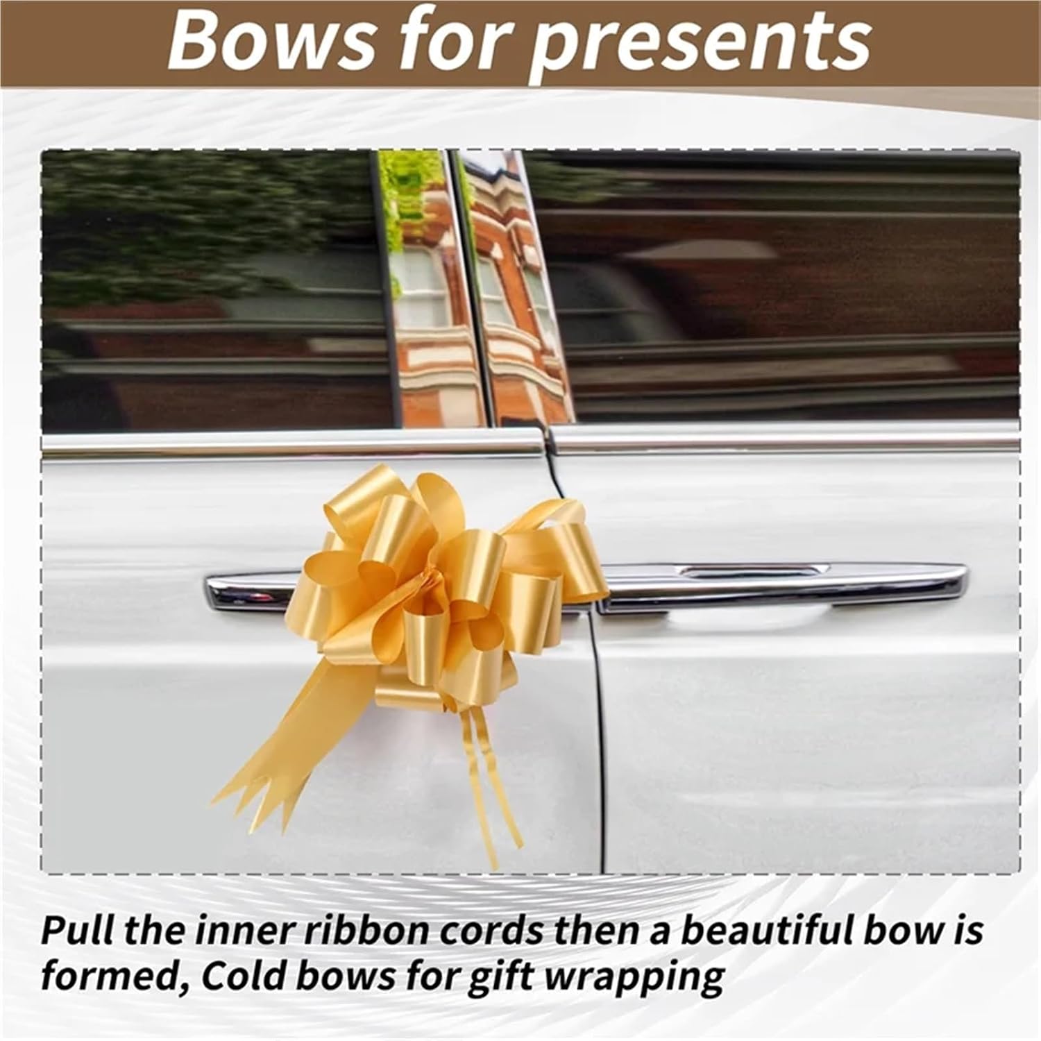 50pcs Golden Large Ribbon Pull Bows for Party Wall,Gift Wraps,Christmas Trees,Wedding and Doors for Decor