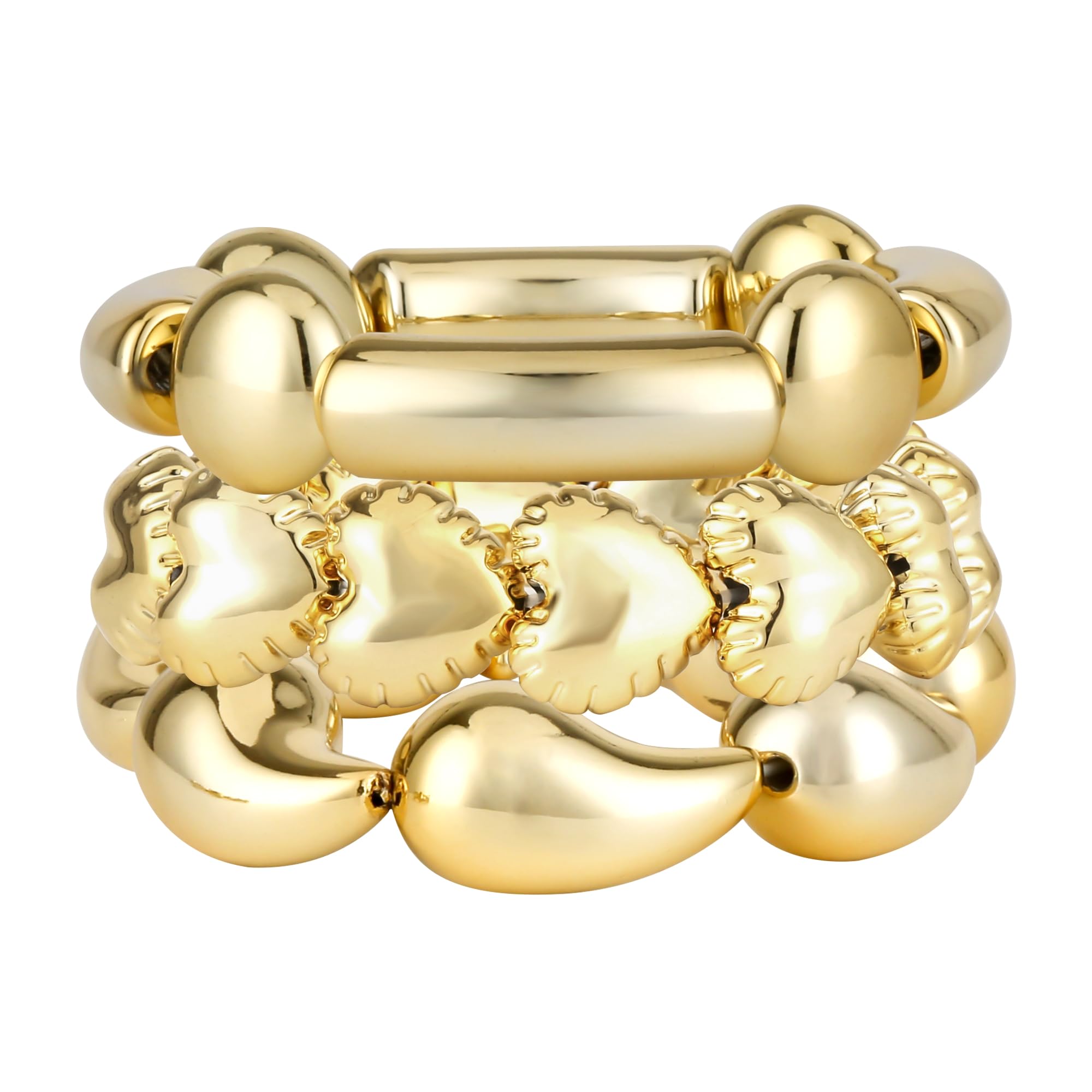 Paquete de 3 pulseras elásticas de acrílico galvanizado de 2.56 pulgadas con acabado dorado para accesorios de disfraces de fiesta