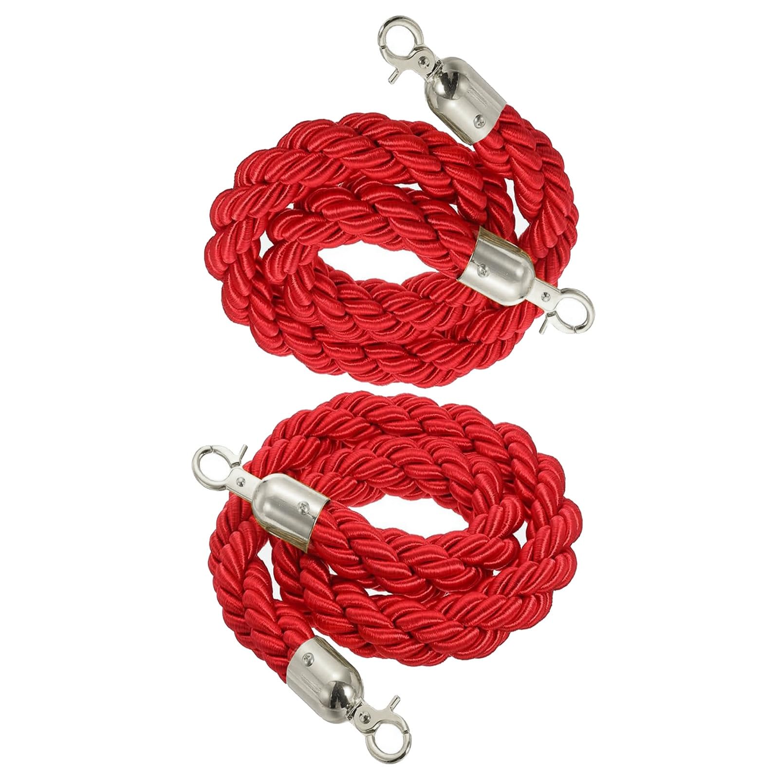 Liny Premium Queue Ber z D/Silver Hoo - 2 szt. 4 m liny konopne do kontroli tłumu i rozdzielacza kolejki o średnicy 3,3 cm (czerwono-srebrne)