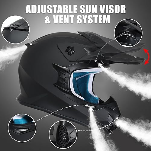 Miniatura 5 de TRIANGLE Casco de motocross para adultos, casco de motocicleta de cara completa con gafas y guantes ajustables, casco de motocross certificado