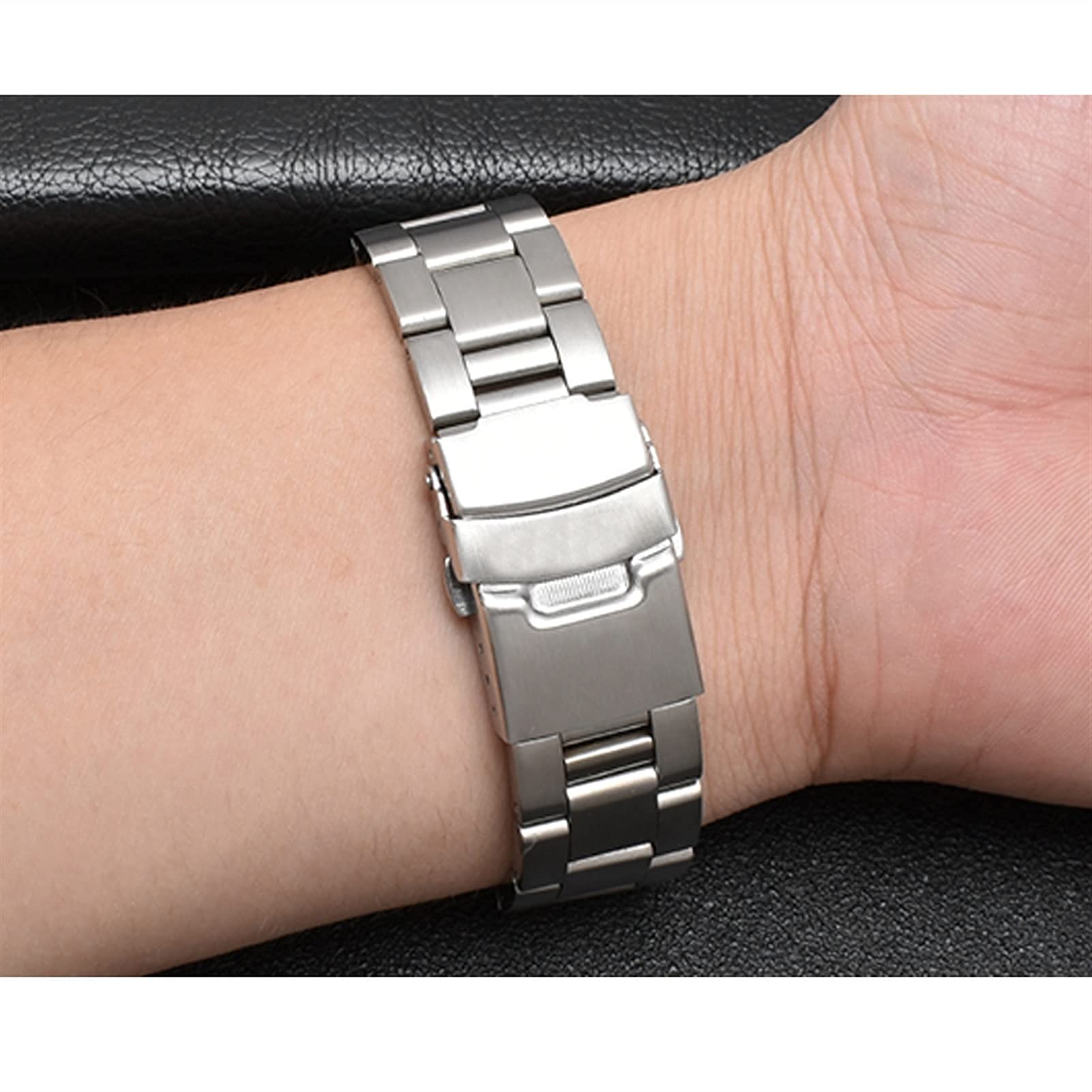 Massives Edelstahlarmband, Schnellverschluss, Metall, gebogenes Ende, Herren-Faltschließe, Armband, Zubehör, 20 mm, 22 mm