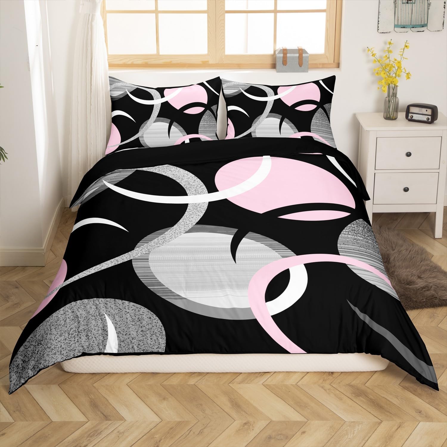Feelyou Abstract Art Duvet Cover for Kids Boys Girls Twin Size Pink Gray Black Bedding Set Ultra Soft Geometric Comforter Cover Set Modern Art Bedspread Cover Room Decor Retro (No Comforter)