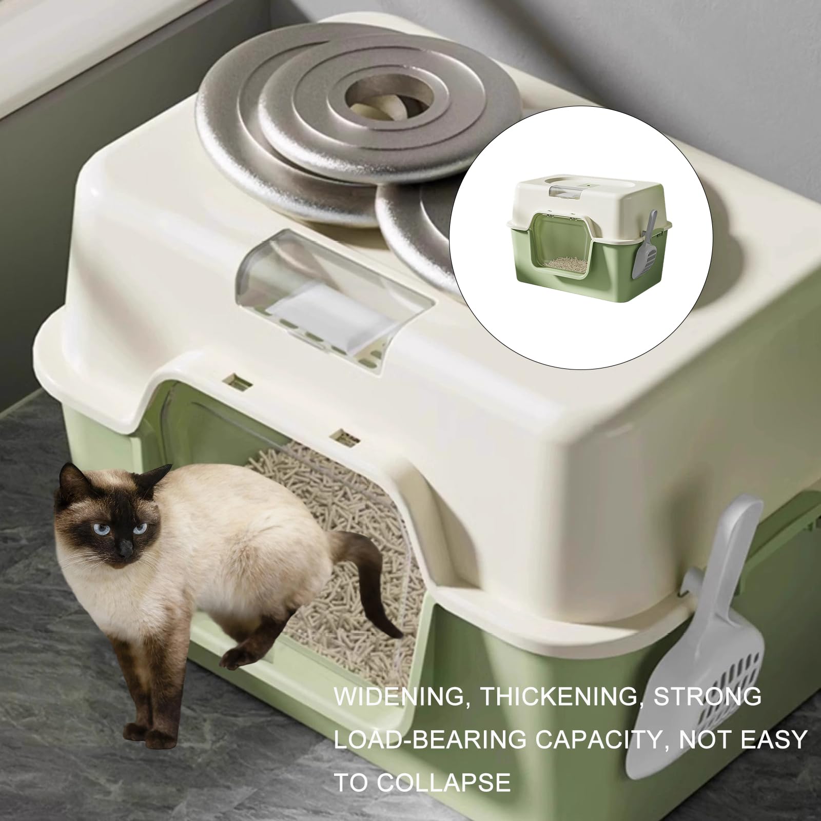 Caja de arena para gatos, conejos, control de olores, no se pega, superficies lisas, contenedor de arena cerrado, bandeja de doble capa para gatos