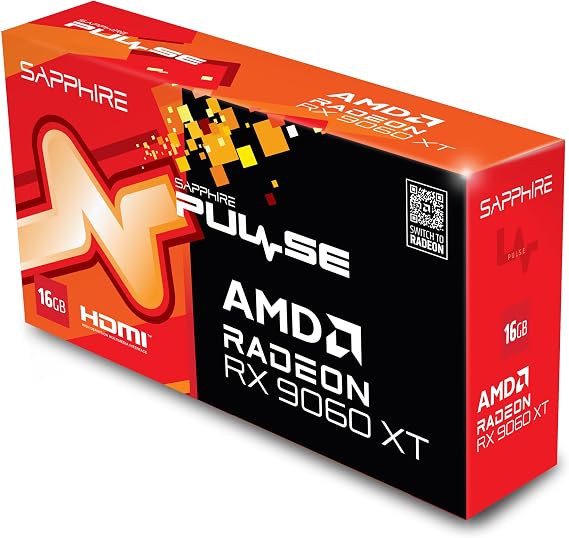 Sapphire 11350-03-20G Pulse AMD Radeon RX 9060 XT Gaming OC Graphics Card 16GB GDDR6 AMD RDNA 4