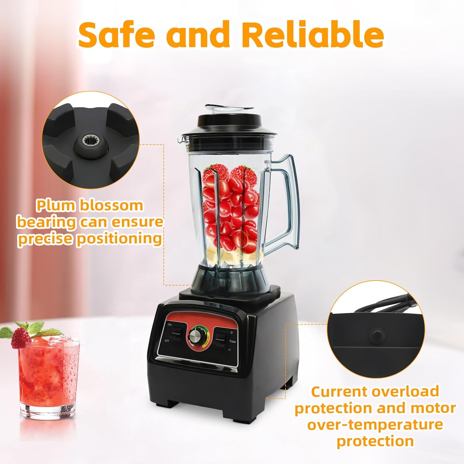 3.3HP 2800W Commercial Mixer, 1Gal Juicer for Home Kitchen Drinks Fruits, Stainless Steel Heavy Duty juicer Mixer Smoothie Maker Machine with 2 in 1 Blades No BPA