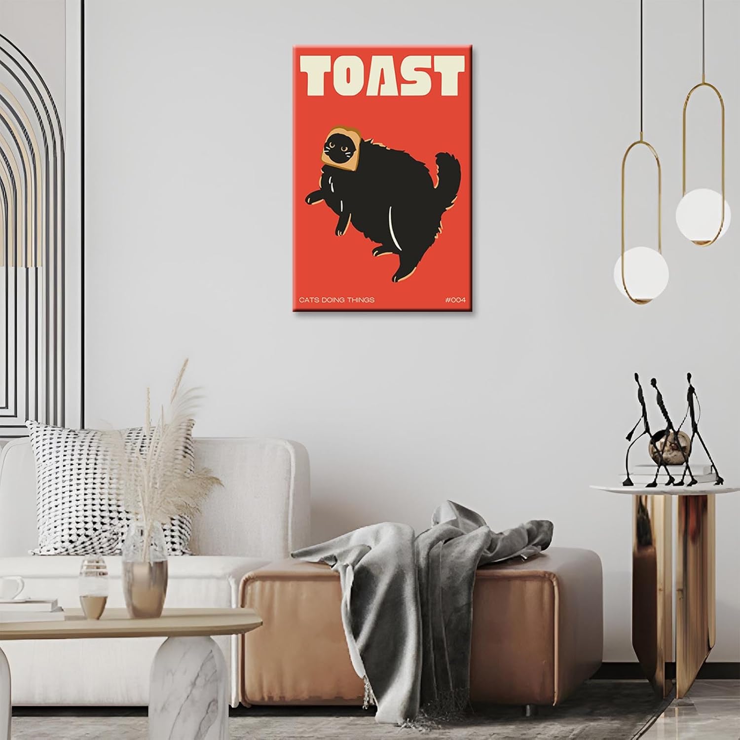 DVBOCS Funny Black Cat Canvas Wall Art Cat Doing Toast Poster Funky Pet Animal Print Decor For Home Kitchen Dining Room 16x24in Wrapped Canvas