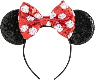 CHuangQi Mouse Ears Headband with Shiny Bow, Double-sided Sequins Glitter Hair Band, for Birthday Party Celebration & Event