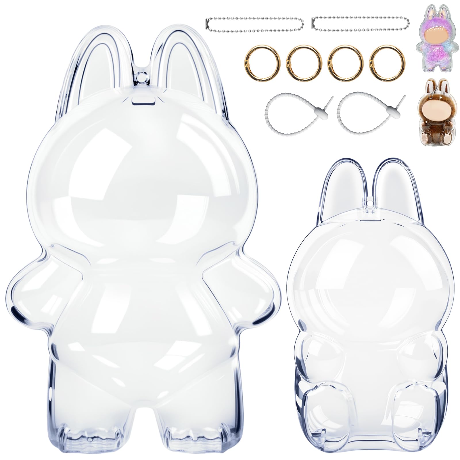 2Pcs Protective Case for LAbubu Doll, Clear Display Case for Monsters Exciting Macaron Series, Case Cover with Have a Seat, Dustproof Case with