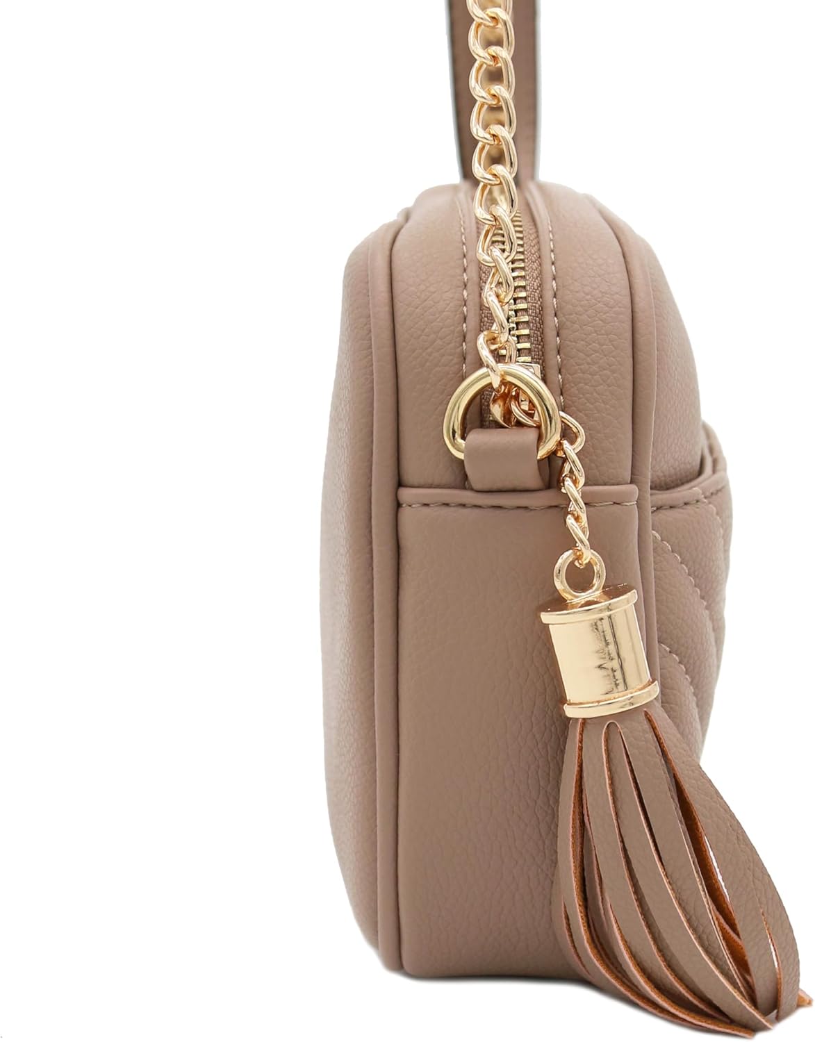 FashionPuzzle Chevron Quilted Crossbody Camera Bag with Chain Strap and Tassel