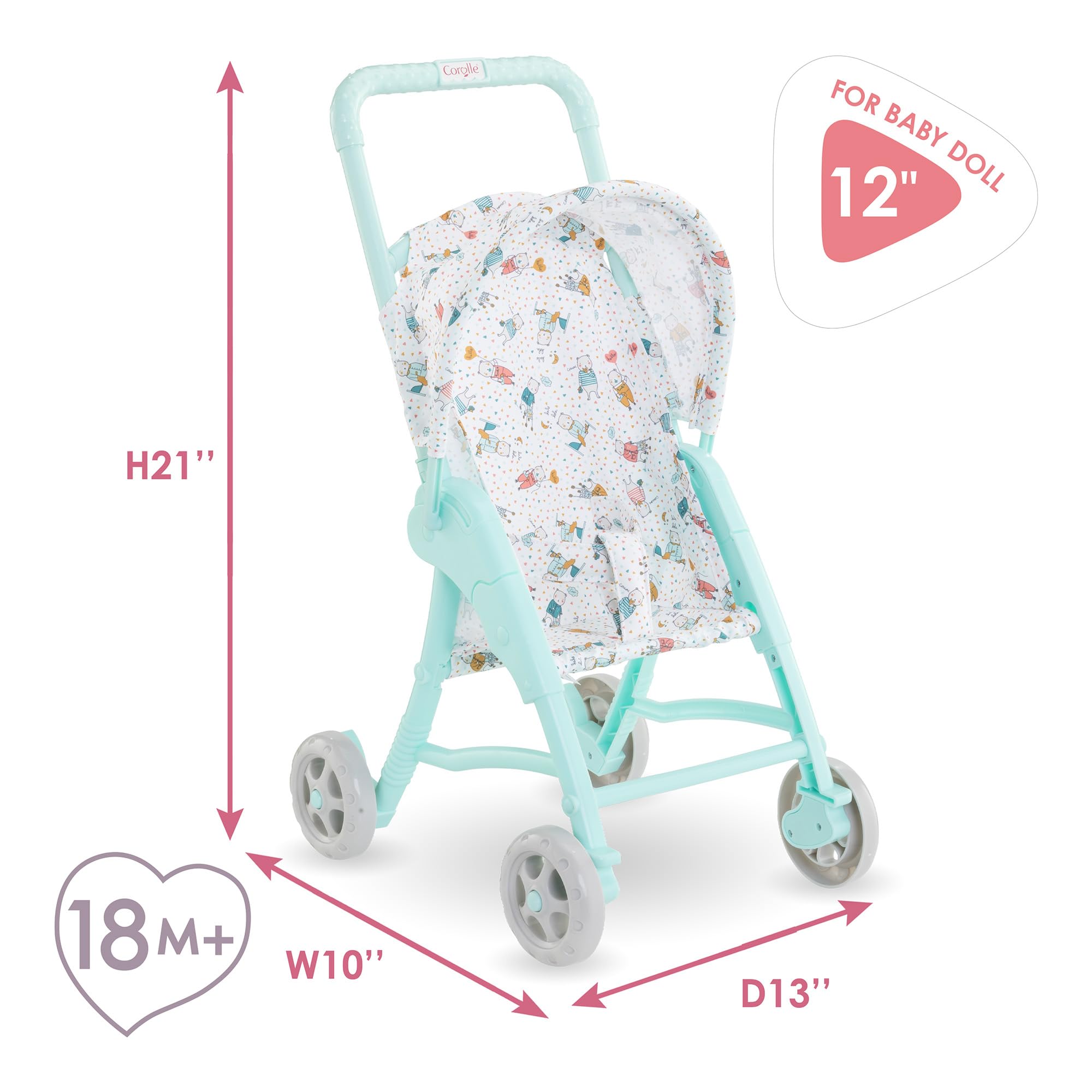 Corolle 9000110590 - Passeggino per bambole Mon Premier Poupon, 30 cm, blu, per tutte le bambole da 30 cm, per bambole, accessori per bambole, passeggini, per bambini a partire dai 18 mesi in su