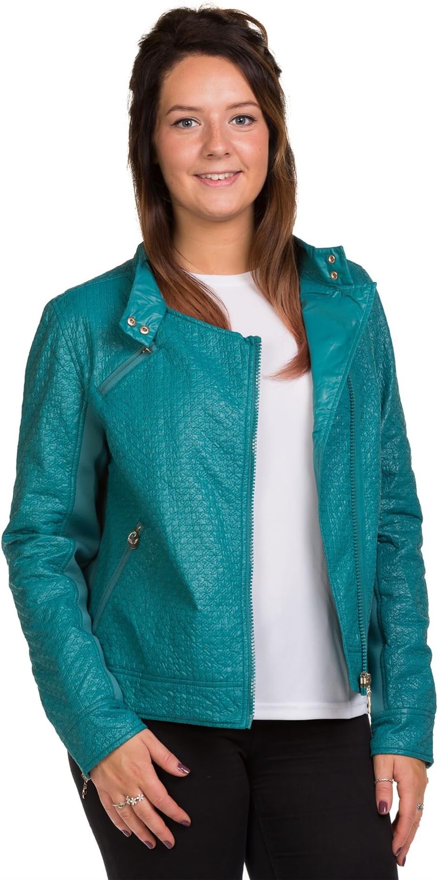 Bay eCom UKLadies Biker Jacket Leather Look Zipper collared light weight outdoor S to XL