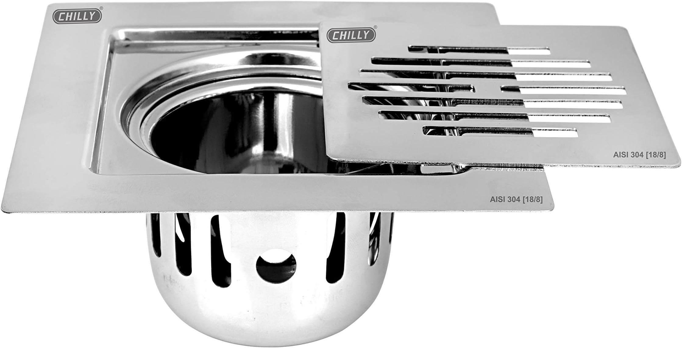 CHILLY Cockroach Trap, Square Square Classic Flat Cut Stainless Steel AISI 304 (18/8) Floor Drain Cover/Jali/Grating (Matte Finish) - CCT-SSCFC-153-MF