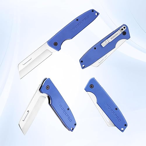 Miniatura 8 de WORKPRO Cuchillo utilitario, electricista y cuchillo de bolsillo plegable con borde liso inoxidable para desollar cables de liniero