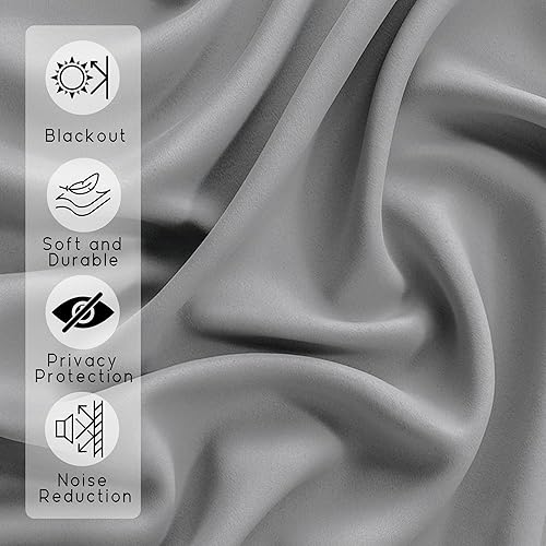 Miniatura 4 de PANELSBURG Cortinas opacas extra anchas para ventanas de dormitorio pequeño, 2 paneles con aislamiento térmico, gris claro, bloqueo solar, persianas