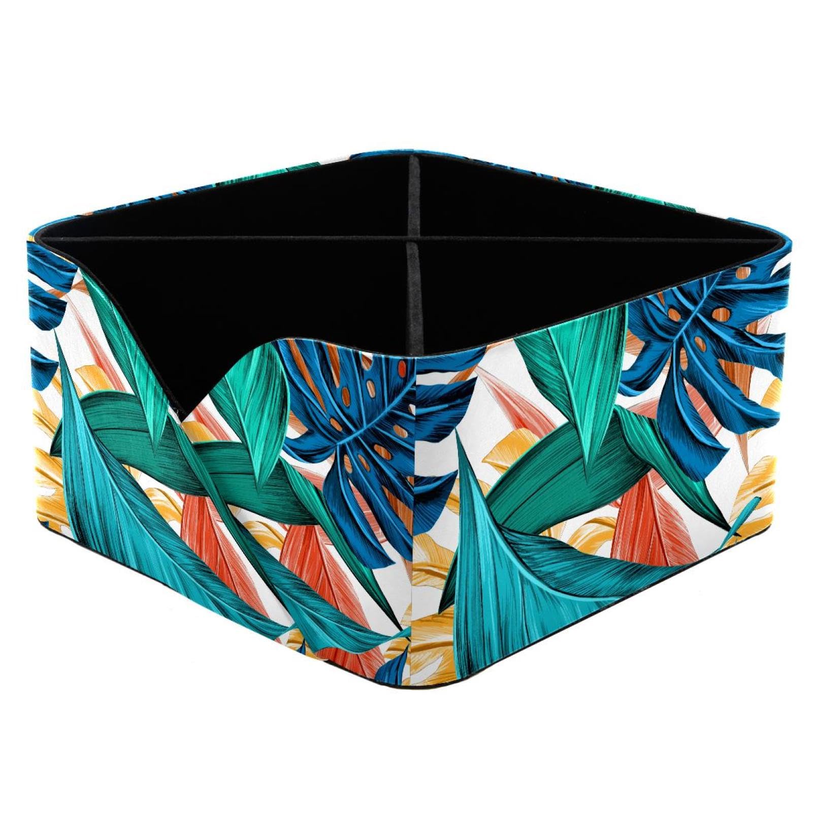 KengjuTesu Summer Palm Leaves Desktop Organizer Pen Holder, Rectangular Pencil Cup for Office, Study and Makeup Stations