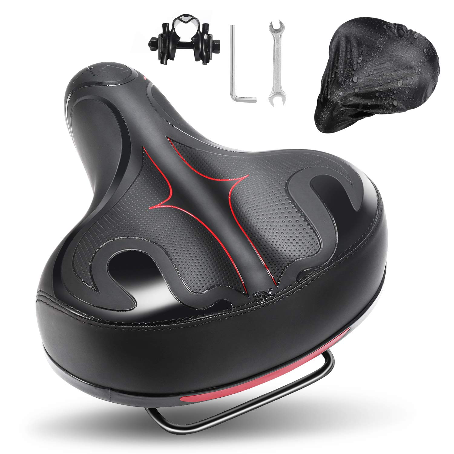 Binudum Bike Seat, Universal Waterproof Durable Bike Saddle Replacement Padded Memory Foam with Dual Spring Shock Absorption, Soft Cushion Bicycle Seats for Comfort(Include Spanner and Raincover)