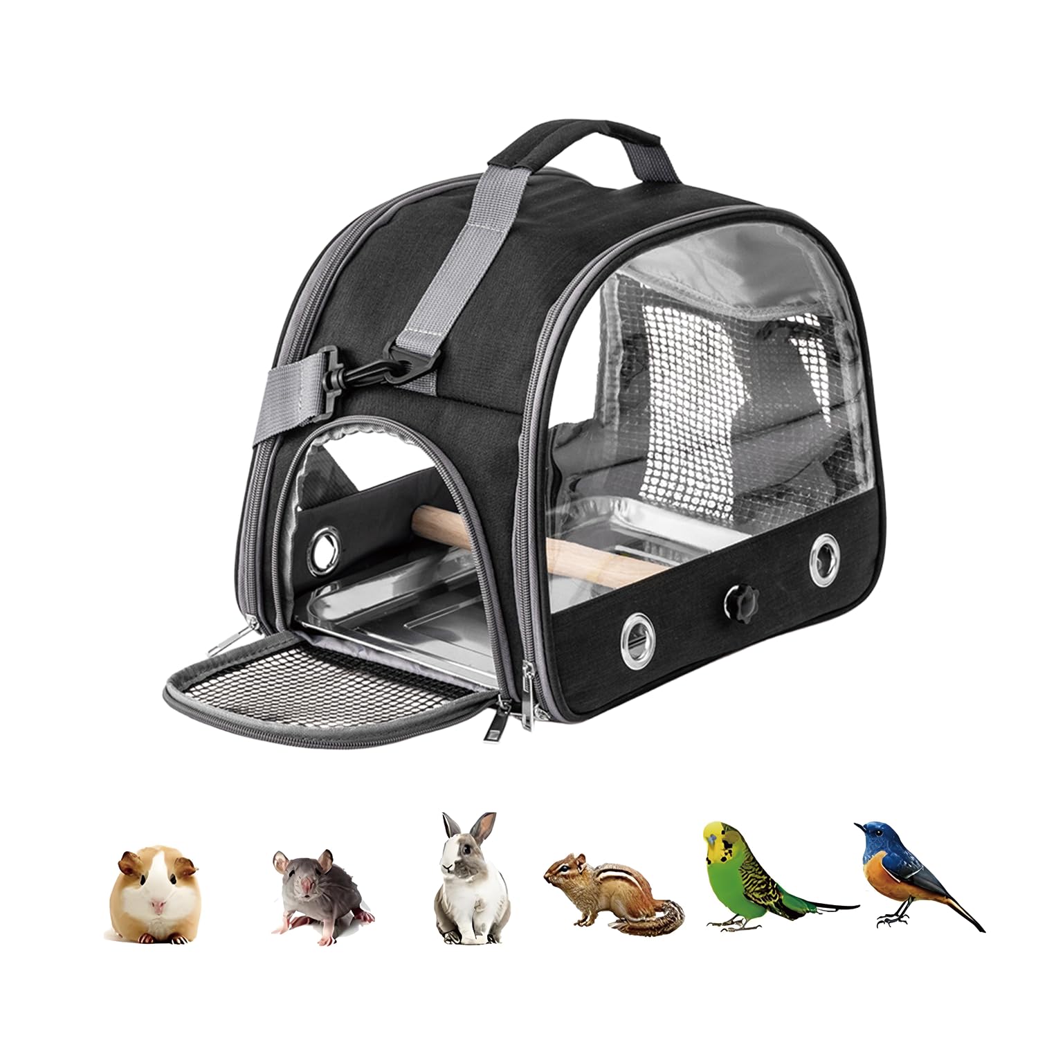 Jaula De Viaje para Pájaros con Percha Y Bandeja, Bolsa De Transporte para Pájaros, Transportador Portátil para, Bolsa De Viaje para Loros, para Periquitos y Loros Pequeños, Negro