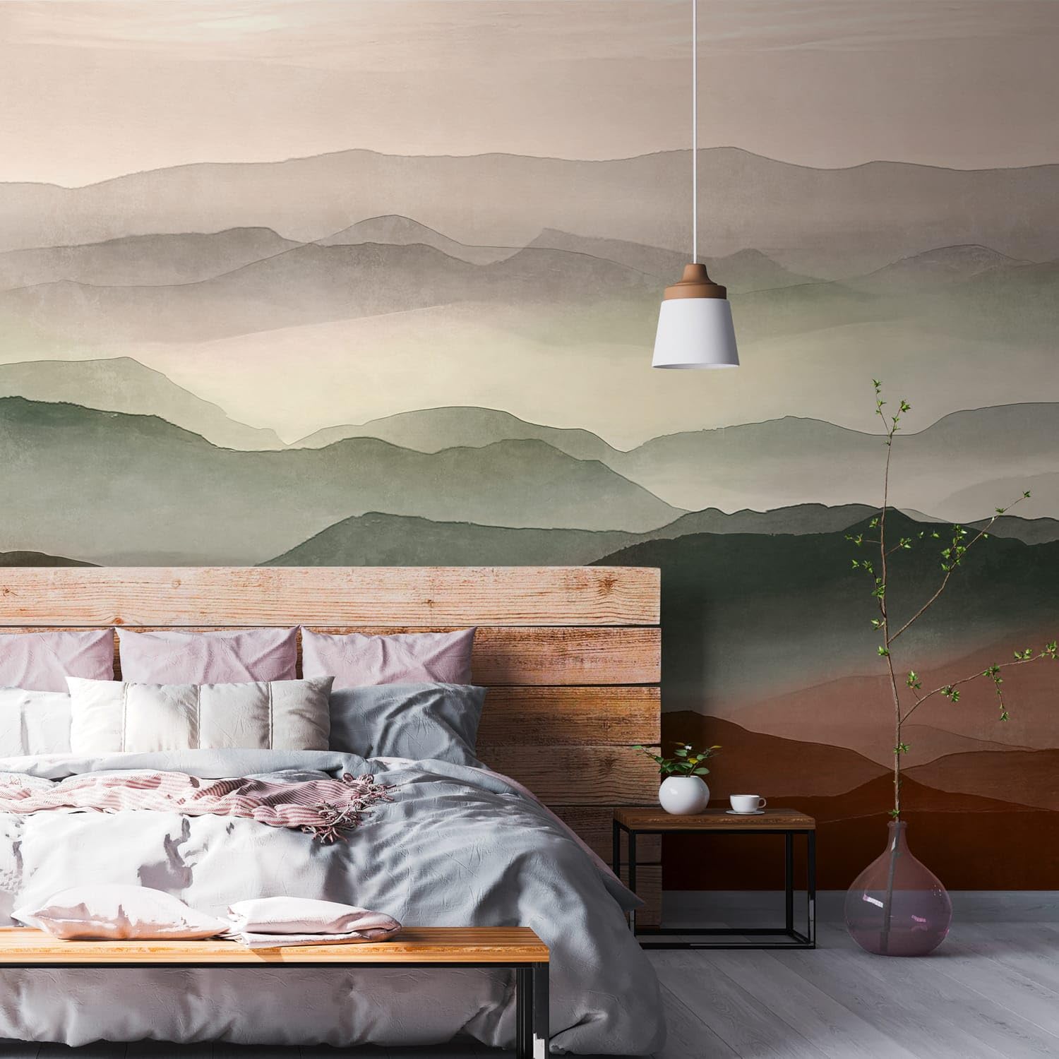 Papier peint panoramique graphique salon chambre Profhome rouge vert beige 20m