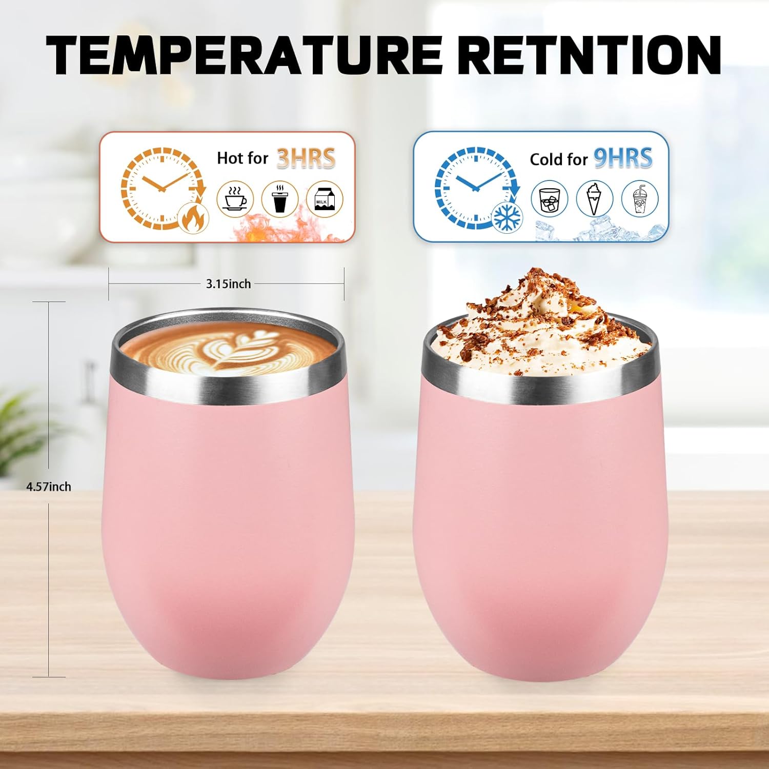 StarSpeed 12oz Wine Tumbler with lid, Stainless Steel Travel Mugs Stemless Double Wall Insulated Coffee Cup, Insulated Wine Glasses Travel Tumbler for Cold & Hot Drinks(Light Pink, 1) - Image 2