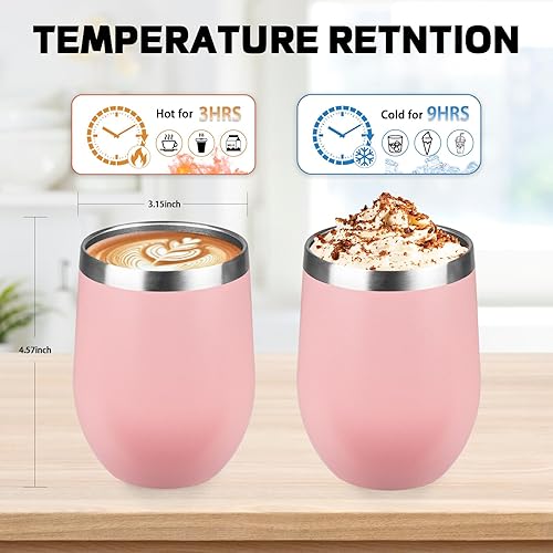Miniatura 10 de StarSpeed Vaso de vino de acero inoxidable de 12 onzas con tapa. Vaso de vino aislado de doble pared sin tallo. La copa de vino es adecuada para