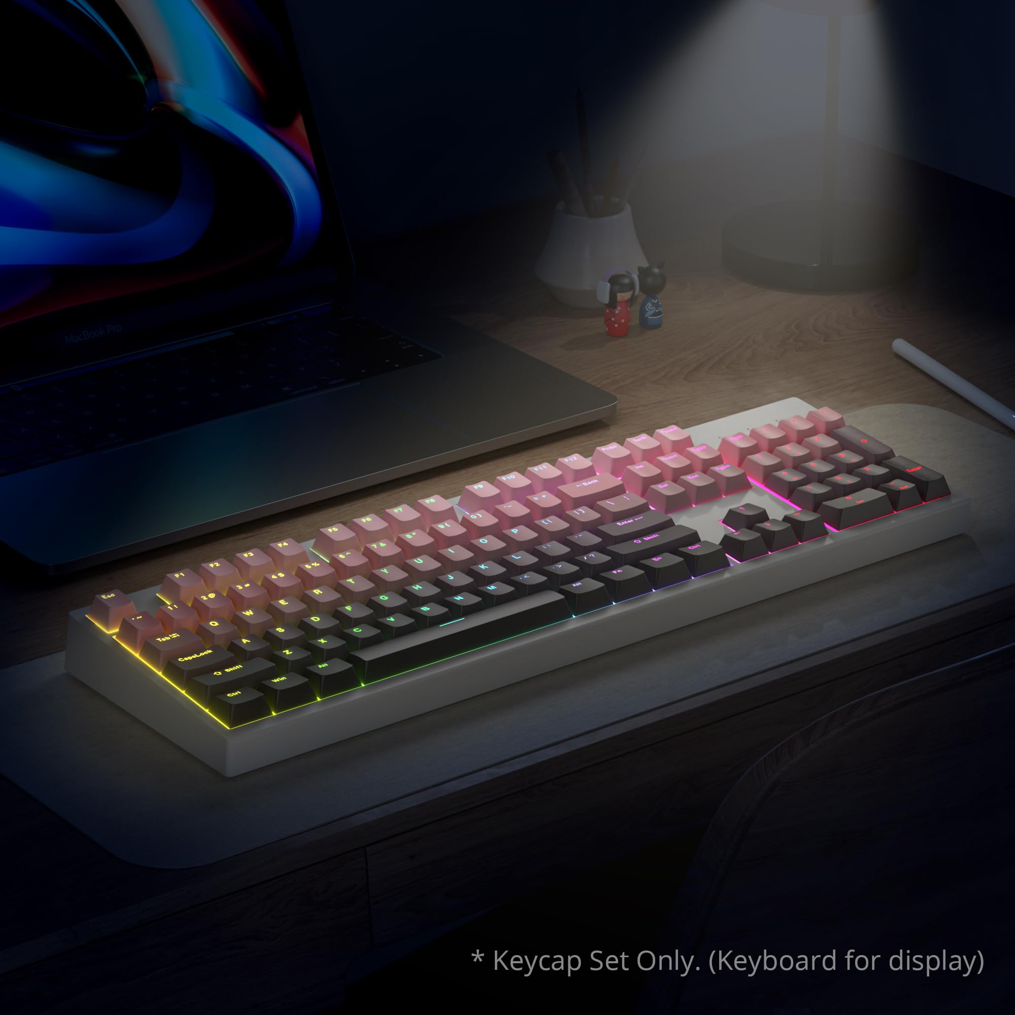 SOLIDEE Set de Keycaps PBT Degradado 135 Teclas para Teclados Mecánicos,Perfil OEM,con Retroiluminación y RGB,Leyendas Translúcidas,con Switches Cherry MX y Teclados Hot-Swappable(Bean Paste)