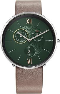 Titan Titan Slim Quartz Multifunction Teal Dial Brown Leather Strap Watch for Men - NT1877SL01