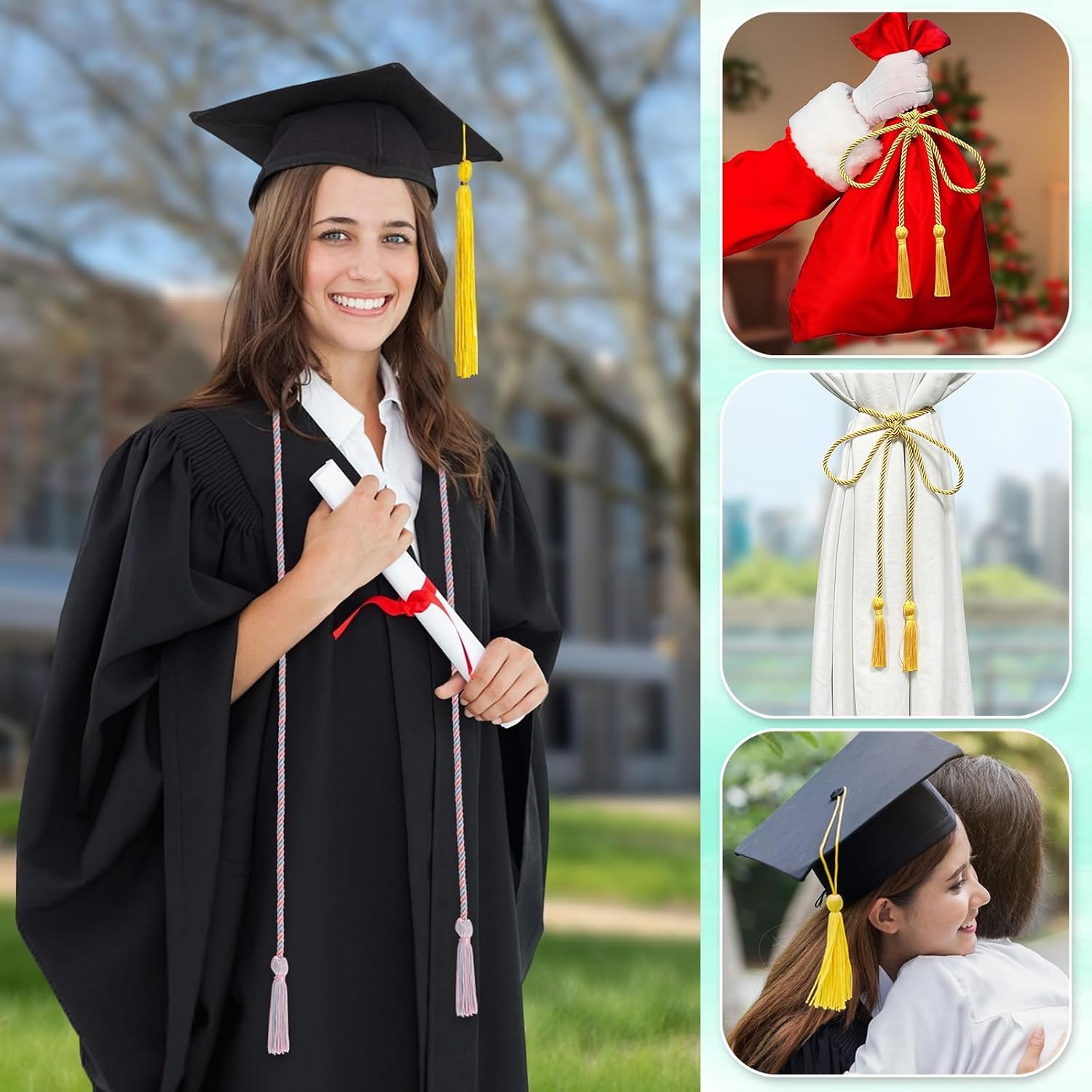 Sky Blue and Pink Graduation Cord, Graduation Honor Cords for Class of 2026, Rayon Braided Grad Cord with Tassels, 68" Long Polyester Yarn Honor Ropes for Bachelor, Master, Doctoral