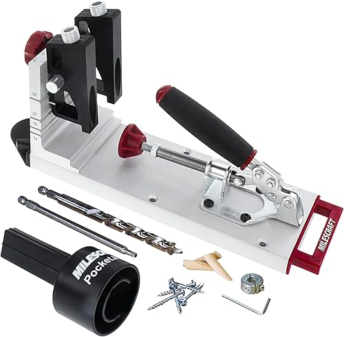 Milescraft Plantilla de bolsillo 1327 400  Plantilla de agujero de bolsillo de metal autoabrazable resistente kit completo con broca destornillador