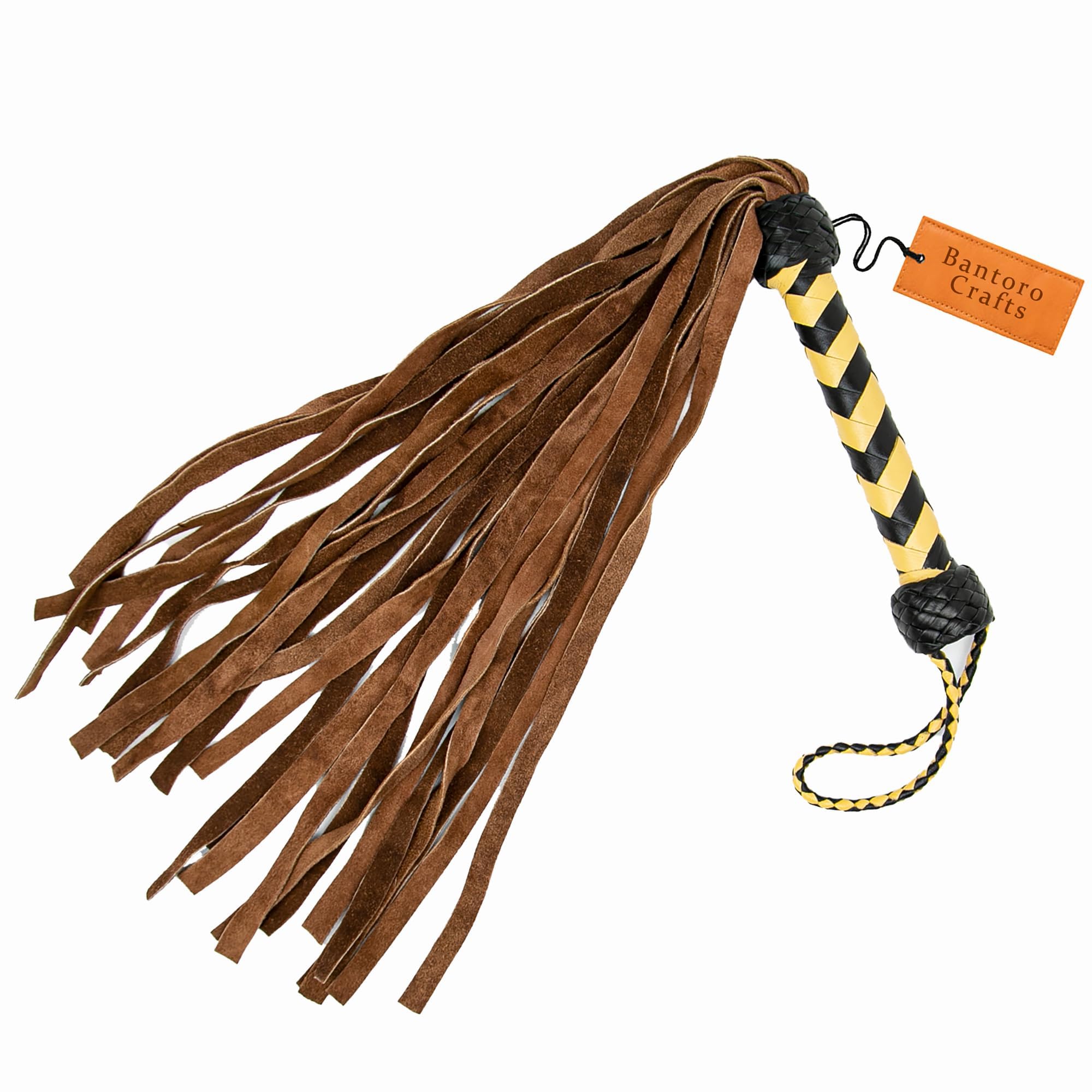 Fouet à fessée érotique en Cuir Marron et Jaune BDSM 30 Gouttes de qualité supérieure