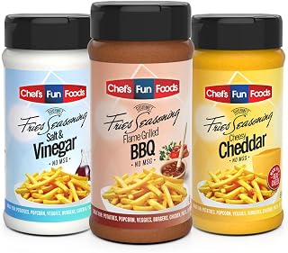 Chef's Fun Foods - Gourmet Food Seasonings | Kosher Food for Restaurants and Home Cooks |Salt & Vinegar, Flame Grilled BBQ, Cheesy Cheddar Combo