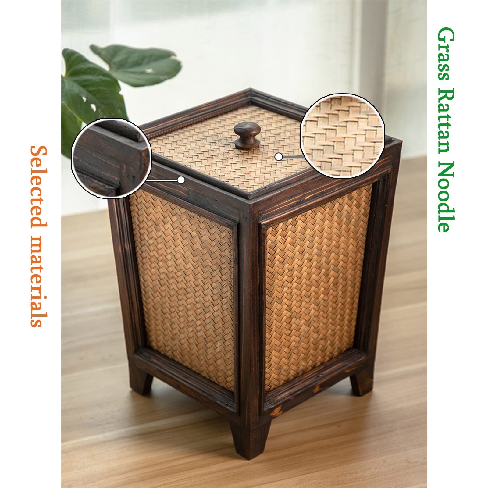Cubo de basura Ratán de Madera Cubo de basura Grande Hogar Hotel Almacenamiento duradero/Cubo de Flores secas Contenedor de basura de Forma Especial para Sala de estar Dormitorio baño