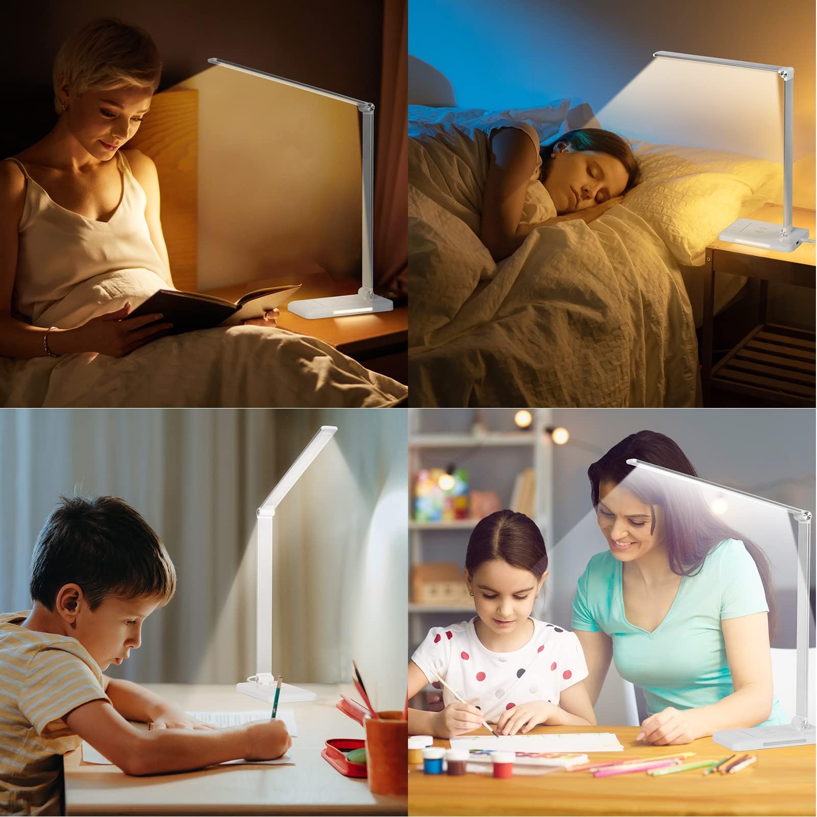 BIENSER Lampada da Scrivania LED con Ricarica Wireless 10W, Funzione di Ricarica USB, 600LM Lampada da Tavolo con 10 Livelli di Luminosità × 5 Colori, Luce Notturna, Memoria, Timer Auto, 6000K, 24W