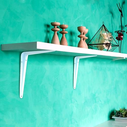 Miniatura 5 de KINJOEK Paquete de 24 soportes de estante de 10 x 12 pulgadas, estantes angulares de pared de metal resistente, soportes de estante blancos con