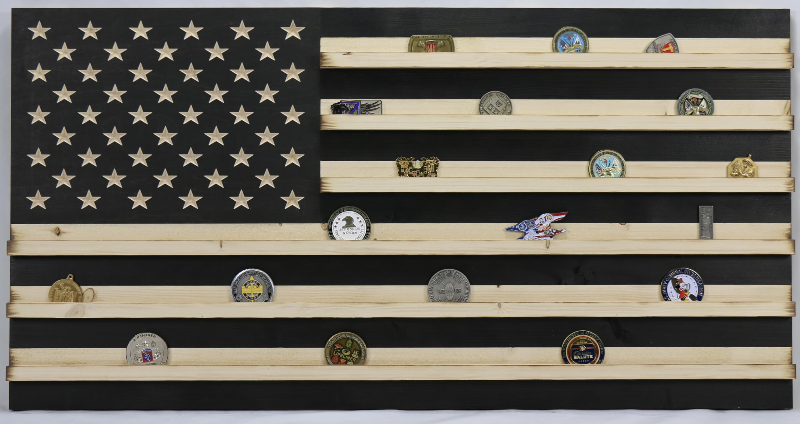 Medium Black and White Rustic American Flag Challenge Coin Display