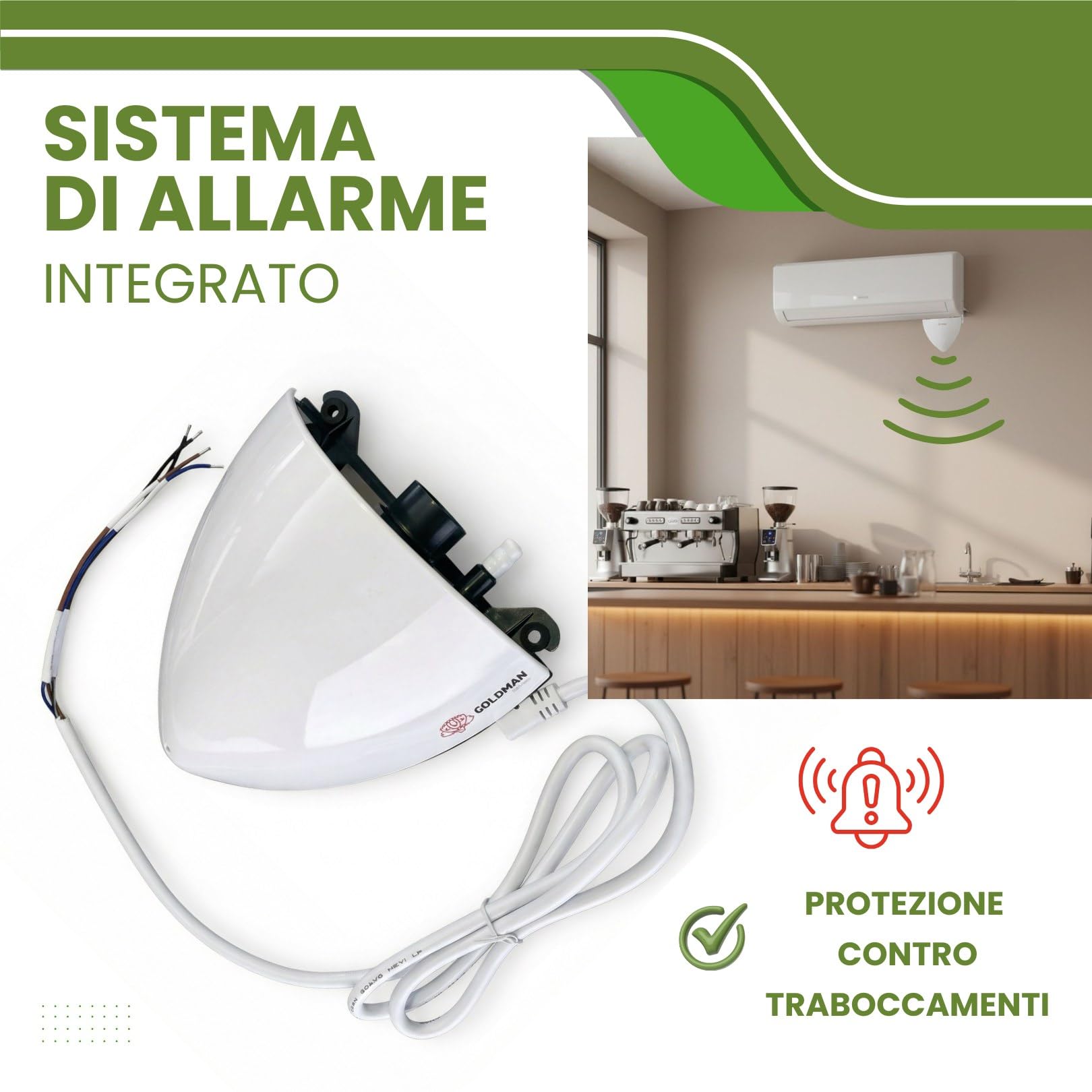 GOLDMAN SERVICE | Pompa a condensazione aria condizionata murale 20m sollevamento | Pompa di scarico Split Ultra Silenziosa 17dB | Sistema di allarme integrato | 5W a basso consumo