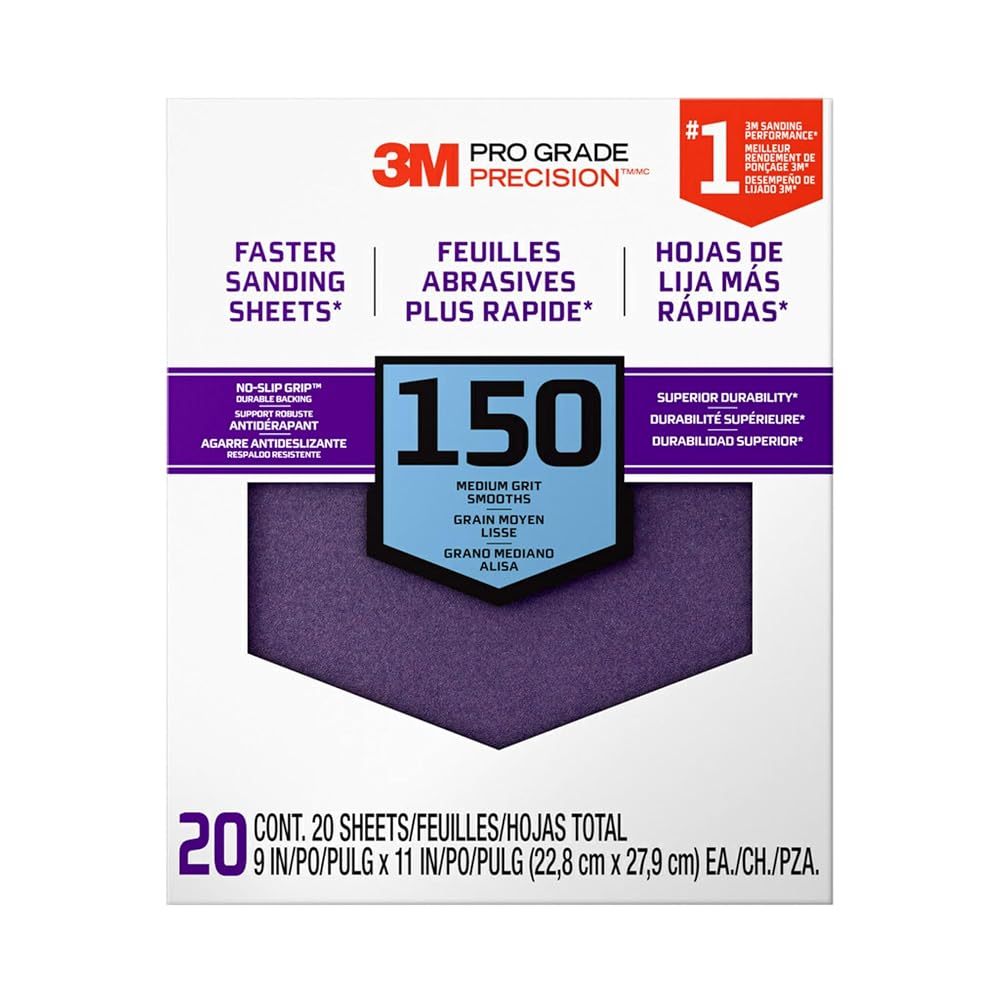 3M Pro Grade Precision Faster Sanding Sheets, 150 Grit, 11 x 9 in (20 Pack)