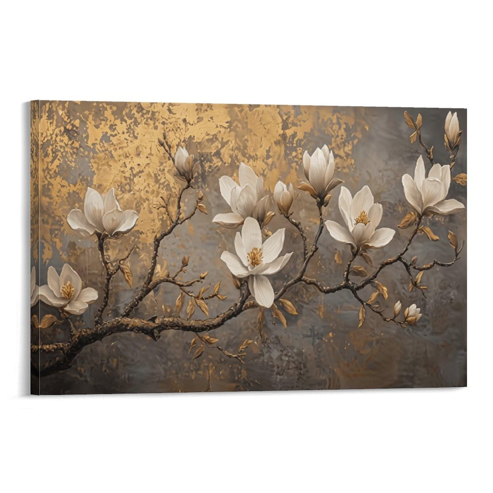 XPASHIQWC White & Gold Magnolia Poster Artwork Giclee Canvas Prints Modern Wall Art Picture Wall Hanging for Office Gym Living Room Decor 20x30inch(50x75cm)