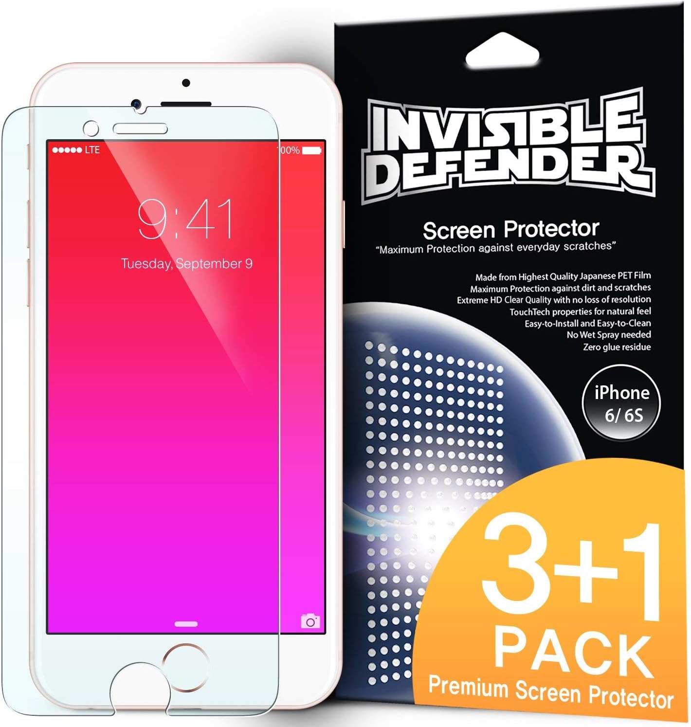 Ringke Screen Protector Compatible with iPhone 6S Invisible Defender (4 Pack) Clear Quality Case Compatible Perfect Touch Precision High Definition Clear Film for iPhone 6