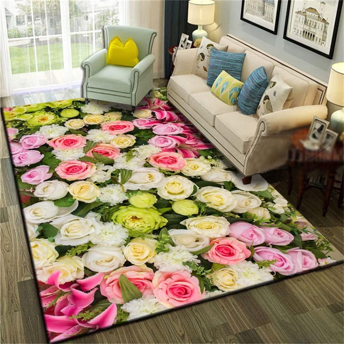 Chambre enfant chaleureuse avec ce tapis floral fille