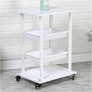 4 Wheel Beauty Salon Trolley 4 Tier Utility Trolley with Pull Out Storage Box Salon Trolley Stand Medical Roller Trolley for Beauty Salon Barber Shop Studio Medical Shop (Color : White)