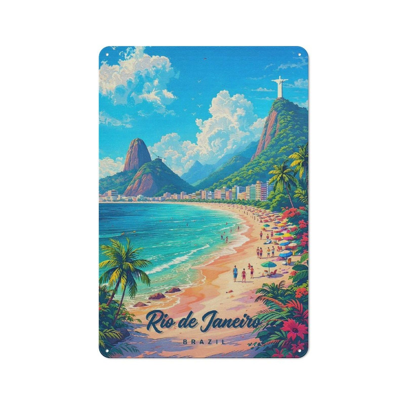Junmoney Style-2 Rio De Janeiro Beach Scene Retro Metal Sign 30X20cm For Garage Or Workshop, With Clear Retro Wall Decor Character