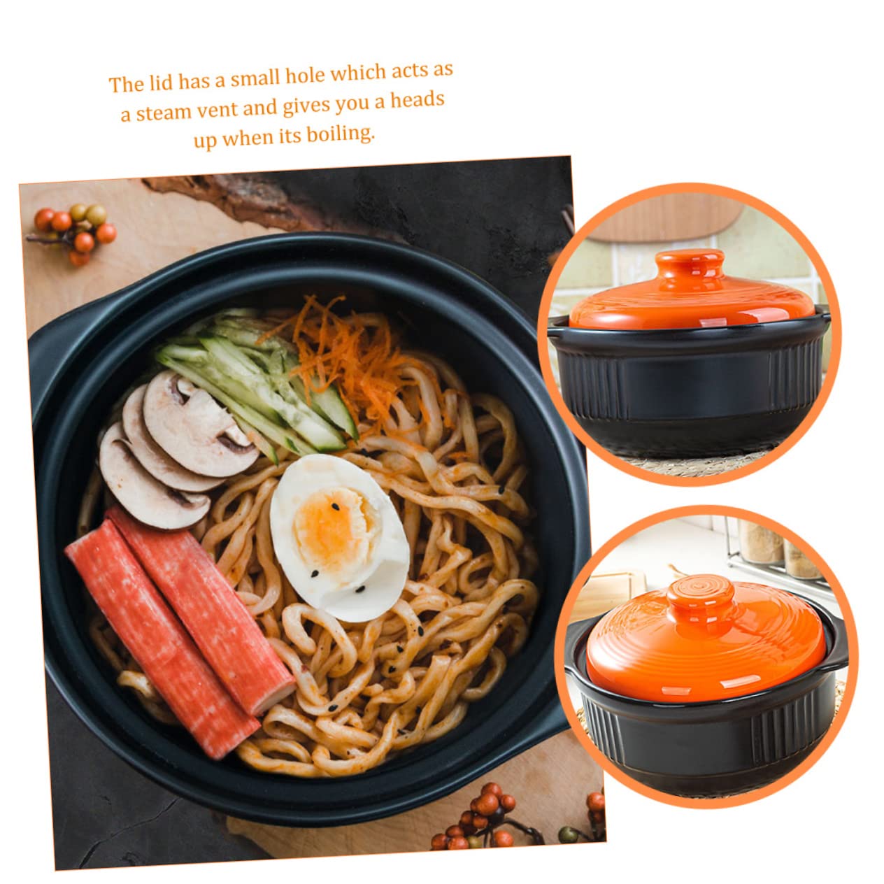 ULTECHNOVO Keramiktopf für Auflauf und Kochtopf aus Keramik 2355ml Hitzebeständig mit Wärmeleitung für Suppe und Nudeln Farbe Orange Geeignet für Zuhause und Restaurant