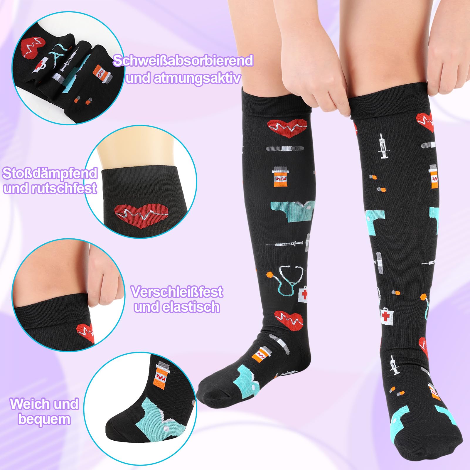 8 Paar Kompressionsstrümpfe Damen Herren,Kompressionssocken,Bunte Stützstrümpfe Compression Socks für Sport(40-46)