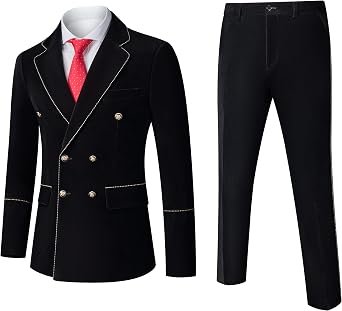 Mens Velvet Suit Slim Fit 2 Piece Set - Double Breasted Formal Tuxedo for Wedding, Prom, Party Includes Jacket & Pant