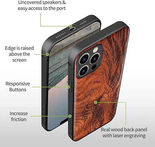 Miniatura 9 de Carveit Funda magnética de madera para iPhone 12 Pro madera natural y TPU suave a prueba de golpes, funda protectora única y elegante de madera