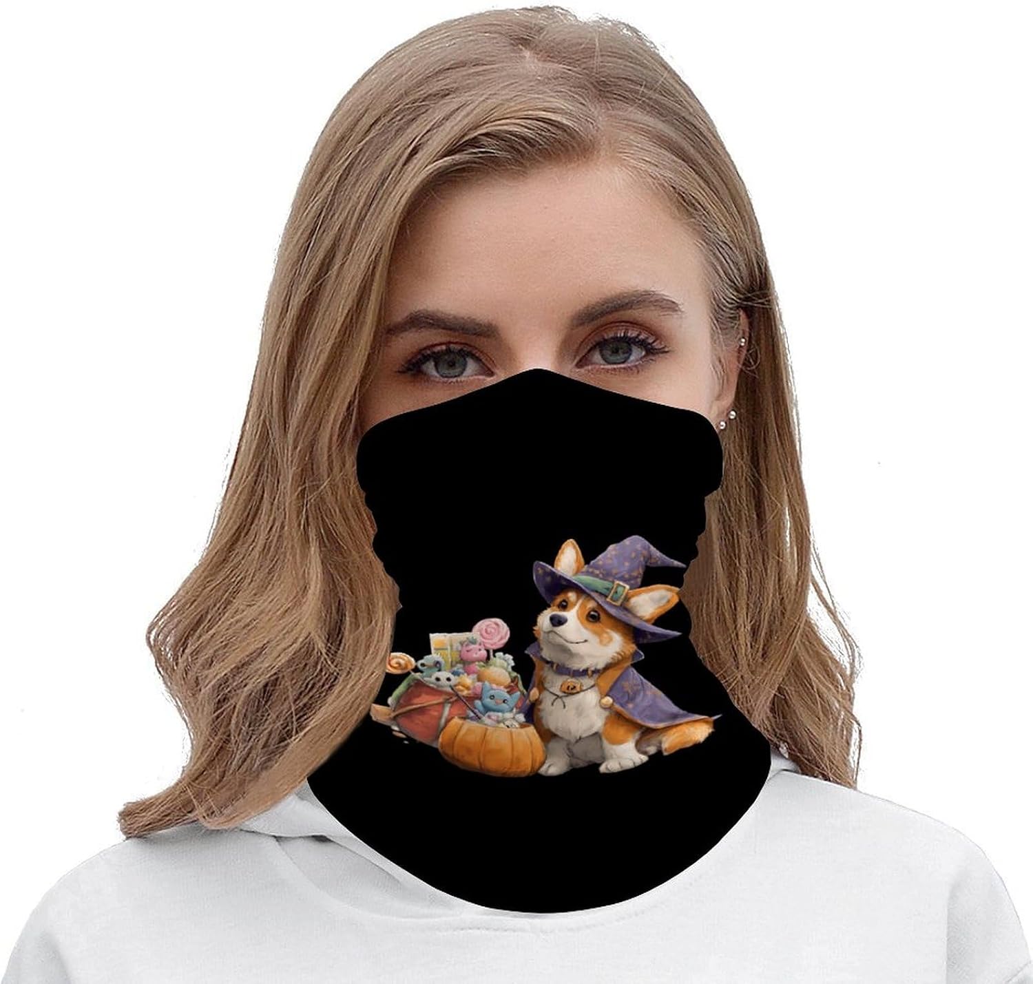 Witch Corgi Dog Face Cover Neck Gaiters for Men Women Sun Protection Mask Scarf Hiking Bandana