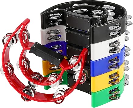 6 PCS 9 x 7.7 Inch Handheld Tambourine, 6 Colors Double Row Tambourine, Plastic Half Moon Hand Held Percussion Instrument for Music Performances, Rehearsals, Gatherings