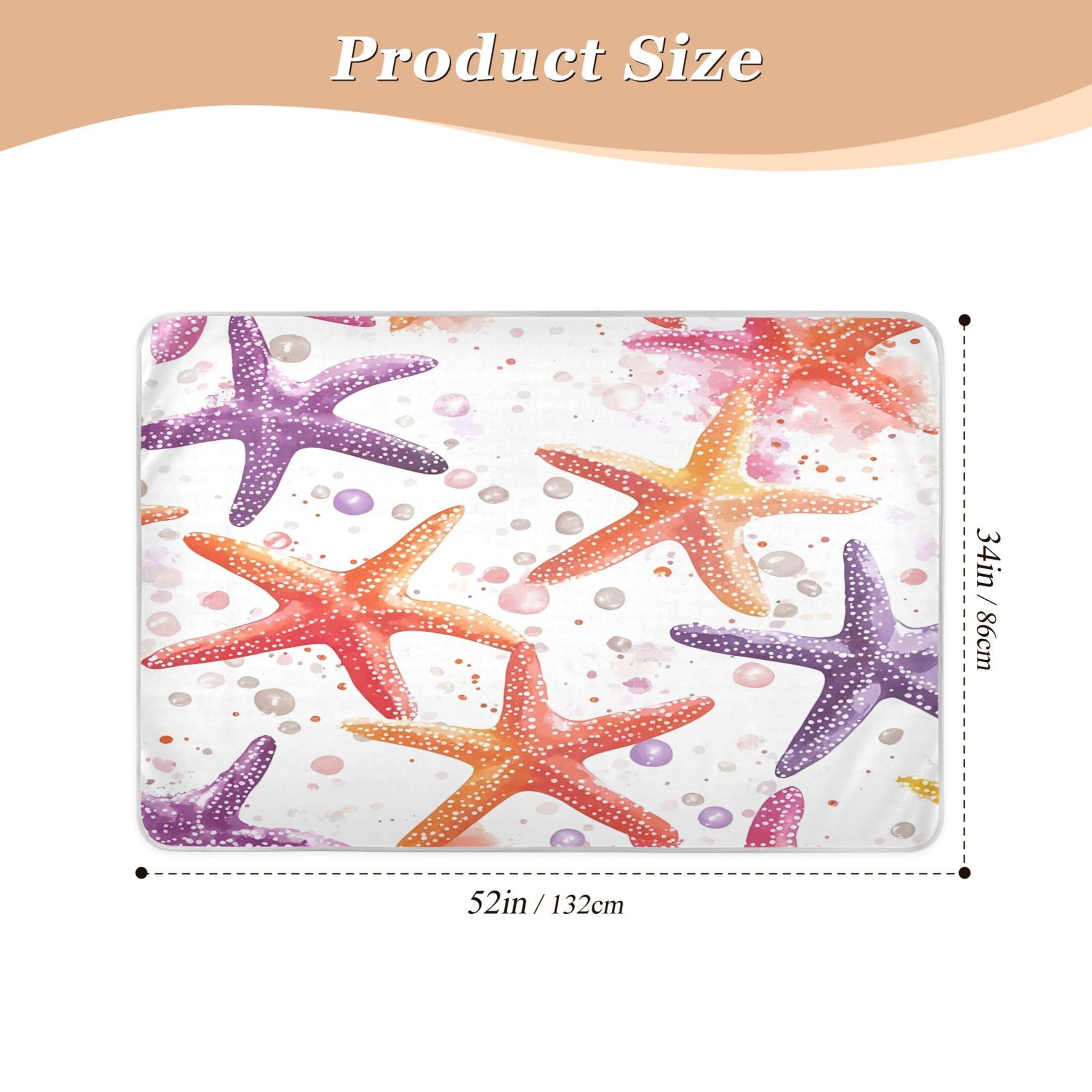 Takiito Watercolor Starfish Bed Pad Reusable Bed Underpad Washable Waterproof Leak-Proof Quick Dry Incontinence Pee Pad for Toddlers Kids Adults Pets 34x52 in