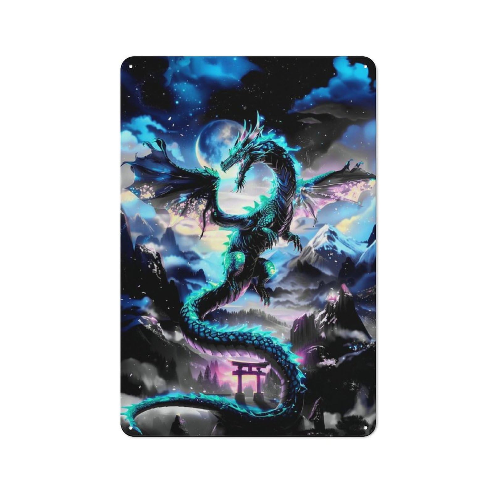 Junmoney Dragon Gateway Landscape Tin Wall Plaque 30X20cm With For Living Room Wall, For Kitchen, Dining Room And Home Bar Wall Decor