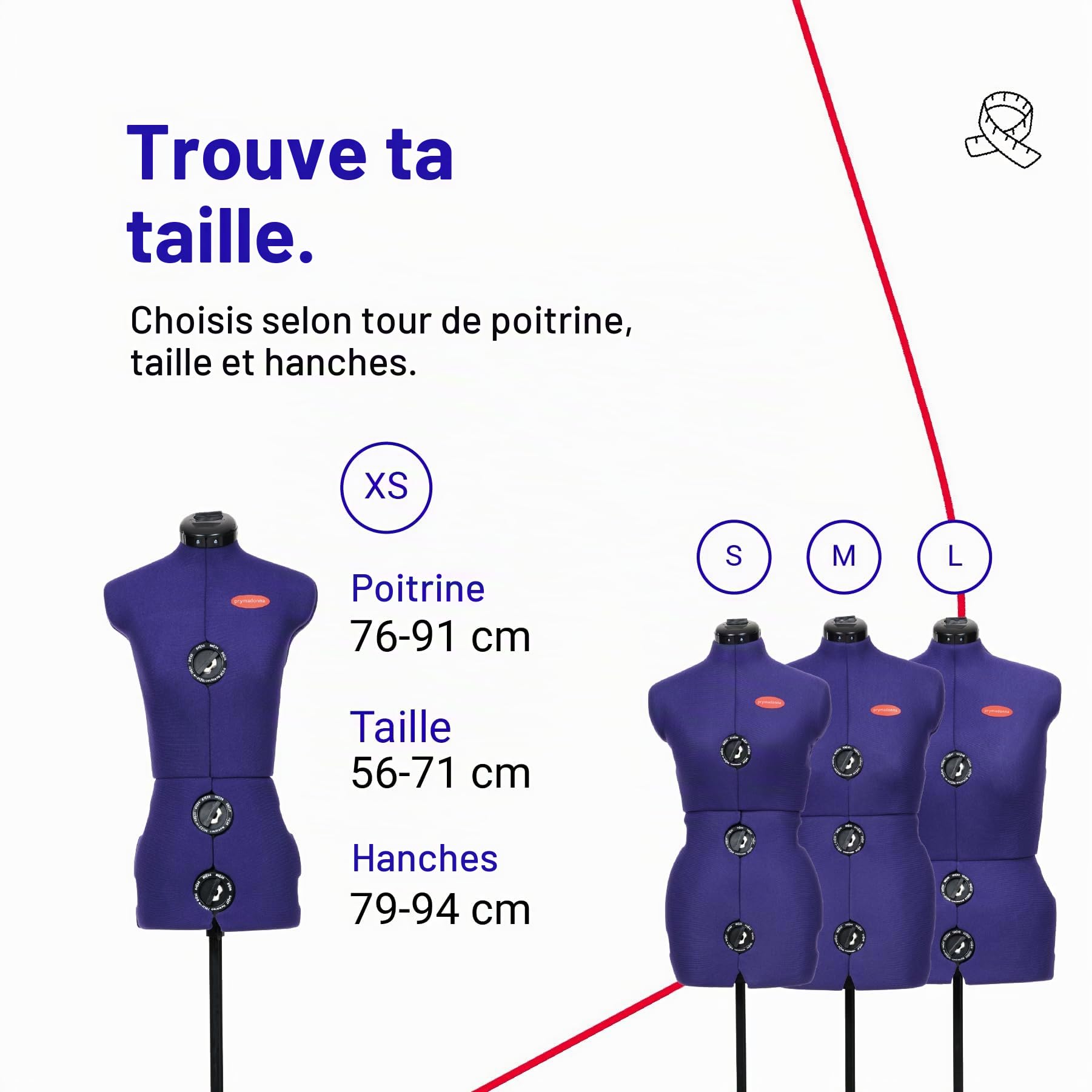Prym 611754 Mannequin de Couture XS « Prymadonna », 8 pièces, Bleu, 32-34-36